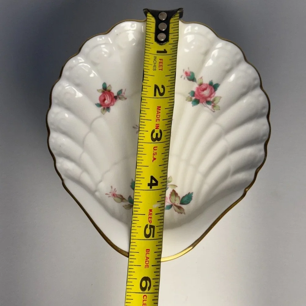 Spode Billingsley Rose Spray‎ Shell Pedestal Dish Gold Trim Bone China England